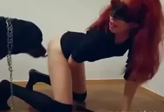 Ruiva magrinha dando para cachorro bem gostoso