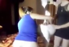 Duas brasileiras branquinhas transando com um cachorro